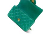 Green Lambskin Quilted Mini Top Handle Aged Gold Hardware - Image 14