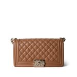 21K Caramel Caviar Quilted Boy Bag Medium Light Gold Hardware