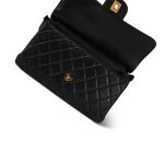 Black Lambskin Quilted Double Face Flap Gold Hardware - Image 14