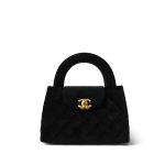 Black Velvet Quilted Nano Kelly Shopper Aged Gold Hardware
