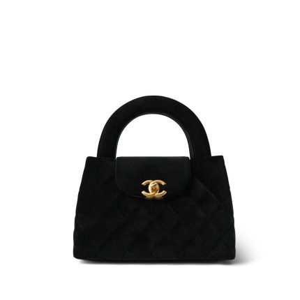 Black Velvet Quilted Nano Kelly Shopper Aged Gold Hardware