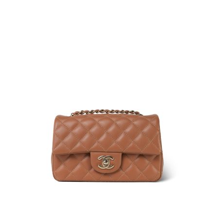 22S Caramel Lambskin Quilted Rectangular Mini Light Gold Hardware