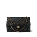24K Black Caviar Quilted Maxi Travel Flap Aged Gold Hardware - Image 2