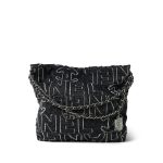 24A Black Denim Chanel Tufted 22 Hobo Bag Small