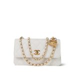 White Caviar Quilted Flap Charm Wallet On Chain WOC Gold Hardware - Image 14