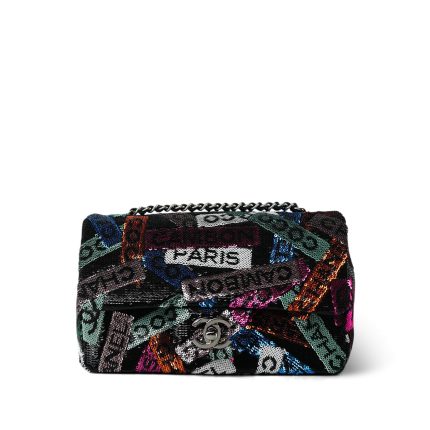 24C Multicolor Sequin Logo Quilted Rectangular Mini Flap Ruthenium Hardware