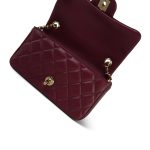Burgundy Lambskin Quilted Extra Mini Rectangular Flap Light Gold Hardware - Image 5
