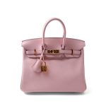 Birkin 25 Rose Sakura Swift Gold Plated X Stamp