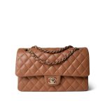 22S Caramel Lambskin Quilted Classic Flap Medium LGHW