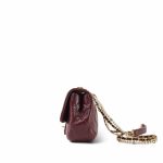 Burgundy Calfskin Quilted Pearl Chain Single Flap Bag Aged Gold Hardware - Image 2
