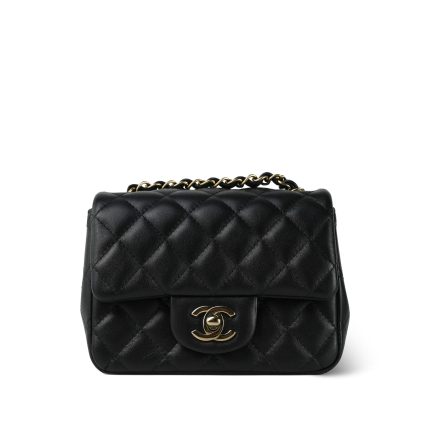 Black Lambskin Quilted Mini Square Flap LGHW
