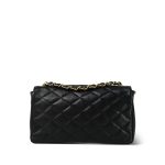 Black Lambskin Quilted Rectangular Push Lock Single Flap Gold Hardware - Image 4