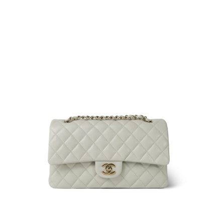 24S Light Grey Caviar Quilted Classic Flap Medium LGHW