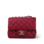 17B Red Caviar Quilted Mini Square Flap Silver Hardware