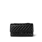 So Black Shiny Crumpled Calfskin Quilted Medium Classic Flap