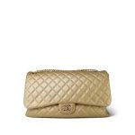 Gold Crumpled Calfskin Small XXL Travel Flap Bag Light Gold Hardware