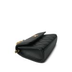Black Lambskin Quilted Pearl Crystal Top Handle Phone Holder Aged Gold Hardware - Image 7