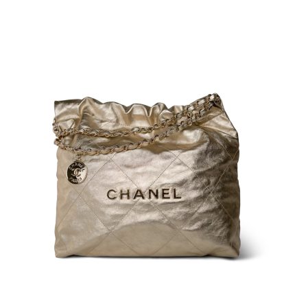 Gold Calfskin Quilted 22 Hobo Bag Small Light Gold Hardware