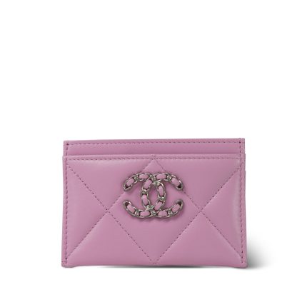 22S Pink Lambskin Quilted 19 Card Holder SHW