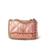 Pink Iridescent Calfskin Quilted 19 Flap Small Mixed Hardware - Image 15