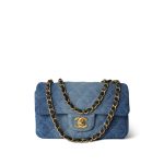 24S Blue Denim Quilted Mini Rectangular Flap Aged Gold Hardware - Image 13