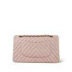 17C Light Pink Calfskin Chevron Quilted Classic Flap Medium Aged Gold Hardware - Image 3