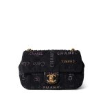22P Small Black Denim Quilted Single Flap AGHW - Image 3