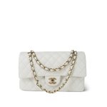 22K White Caviar Quilted Classic Flap Medium Light Gold Hardware - Image 12