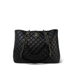 16B Black Lambskin Quilted CC Shopping Tote Large LGHW - Image 13