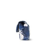 22B Navy/White Floral Printed Silk Single Flap Bag Medium Silver Hardware - Image 7