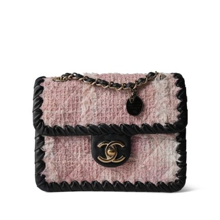 Pink/White Tweed Calfskin Braided My Own Frame Flap Bag Mini LGHW
