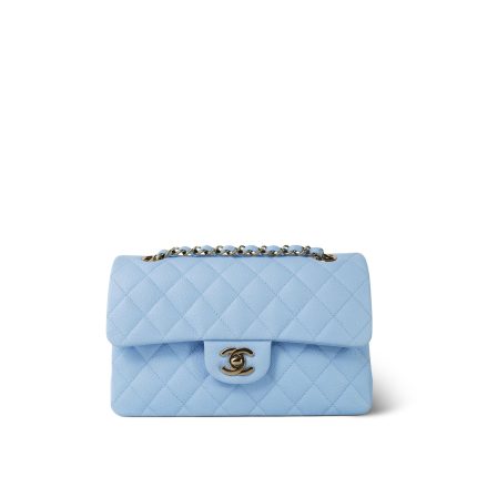 23P Light Blue Caviar Quilted Classic Flap Small Light Gold Hardware