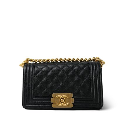 Black Caviar Quilted Boy Bag Small Aged Gold Hardware