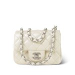 Glittery Ivory Caviar Quilted Mini Square Flap SHW - Image 12