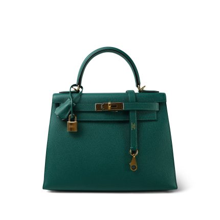 Kelly 28 Malachite Epsom Gold Plated R Square Stamp