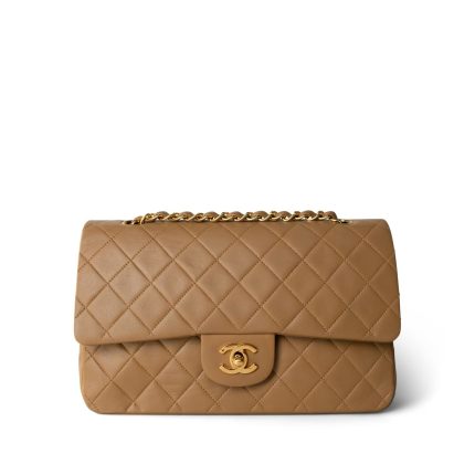 Vintage Caramel Lambskin Quilted Classic Flap Medium GHW
