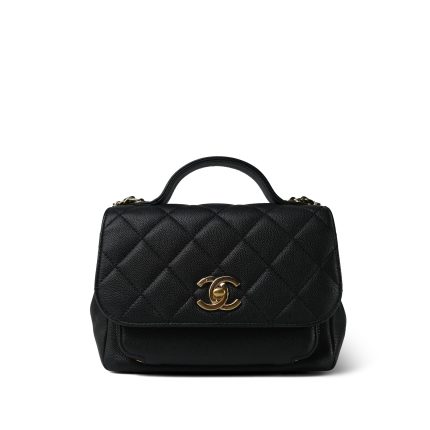 Black Caviar Quilted Business Affinity Flap Light Gold Hardware