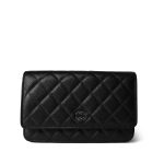 Black Caviar Quilted Classic Wallet on Chain (WOC) Silver Hardware