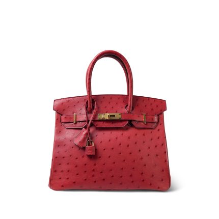 Birkin 30 Rouge Vif Ostrich Gold Plated X Stamp