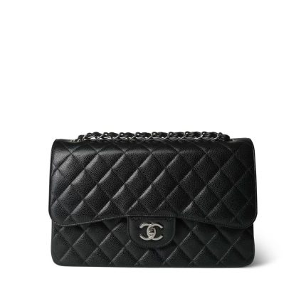 Black Jumbo Caviar Classic Flap Silver Hardware