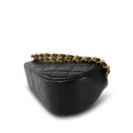 Black Lambskin Quilted Double Chain Rounded Bag Gold Hardware - Image 9