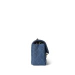 24S Blue Denim Quilted Mini Rectangular Flap Aged Gold Hardware - Image 5