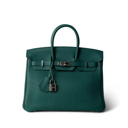Birkin 25 Malachite Togo Palladium Plated C Stamp