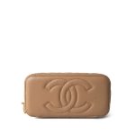 Beige Lambskin Quilted Pearl Crush Vanity Case With Chain Aged Gold Hardware - Image 4
