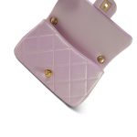 24S Pink Iridescent Lambskin Quilted Pearl Chain Flap Bag Aged Gold Hardware - Image 16