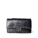 Black Silver Metallic Python Medium Classic Flap