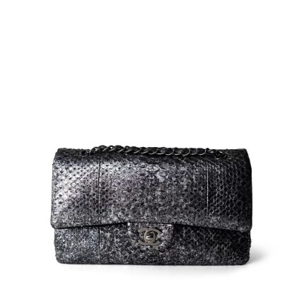Black Silver Metallic Python Medium Classic Flap