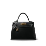 Kelly 28 Sellier Black Box Calfskin Gold Plated Z Circle Stamp - Image 6