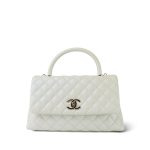 20K White Iridescent Caviar Quilted Coco Handle Medium Light Gold Hardware