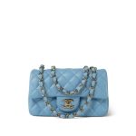 Light Blue Lambskin Quilted Mini Rectangular Flap Light Gold Hardware - Image 10